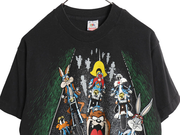 90s USA製 ワーナー キャラクター 両面 プリント Tシャツ メンズ レディース M 古着 オールド イラスト アート バイク シングルステッチ 黒