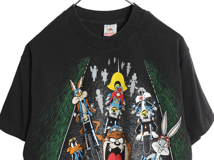 90s USA製 ワーナー キャラクター 両面 プリント Tシャツ メンズ レディース M 古着 オールド イラスト アート バイク シングルステッチ 黒