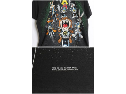 90s USA製 ワーナー キャラクター 両面 プリント Tシャツ メンズ レディース M 古着 オールド イラスト アート バイク シングルステッチ 黒