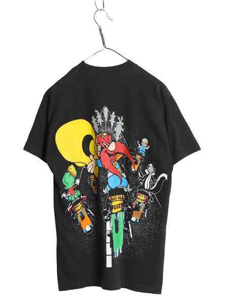 90s USA製 ワーナー キャラクター 両面 プリント Tシャツ メンズ レディース M 古着 オールド イラスト アート バイク シングルステッチ 黒