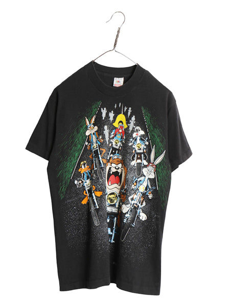 90s USA製 ワーナー キャラクター 両面 プリント Tシャツ メンズ レディース M 古着 オールド イラスト アート バイク シングルステッチ 黒