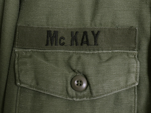 60s 米軍実物 US ARMY コットン サテン ユーティリティ シャツ M / ヴィンテージ 68年製 OG107 シャツ袖 2nd ミリタリー 軍物 ワッペン付き