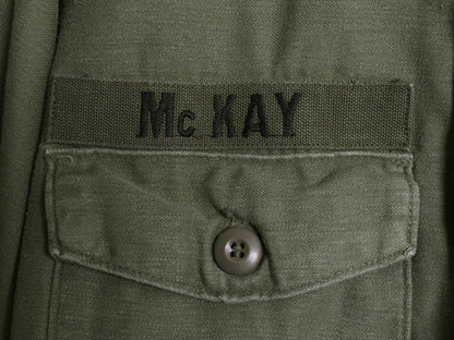 60s 米軍実物 US ARMY コットン サテン ユーティリティ シャツ M / ヴィンテージ 68年製 OG107 シャツ袖 2nd ミリタリー 軍物 ワッペン付き