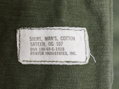60s 米軍実物 US ARMY コットン サテン ユーティリティ シャツ M / ヴィンテージ 68年製 OG107 シャツ袖 2nd ミリタリー 軍物 ワッペン付き