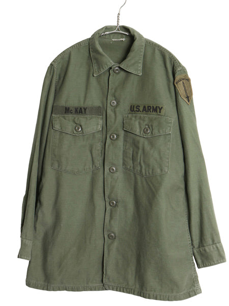 60s 米軍実物 US ARMY コットン サテン ユーティリティ シャツ M / ヴィンテージ 68年製 OG107 シャツ袖 2nd ミリタリー 軍物 ワッペン付き