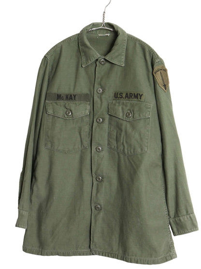 60s 米軍実物 US ARMY コットン サテン ユーティリティ シャツ M / ヴィンテージ 68年製 OG107 シャツ袖 2nd ミリタリー 軍物 ワッペン付き