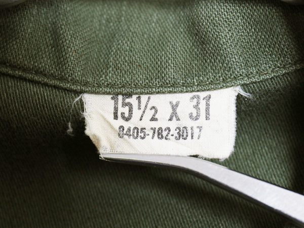 60s 米軍実物 US ARMY コットン サテン ユーティリティ シャツ M / ヴィンテージ 68年製 OG107 シャツ袖 2nd ミリタリー 軍物 ワッペン付き