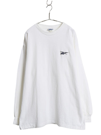 90s USA製 リーボック 長袖 Tシャツ メンズ XL オールド ロンT ヘビーウェイト コットン カットソー ワンポイント ロゴ 刺繍 大きいサイズ