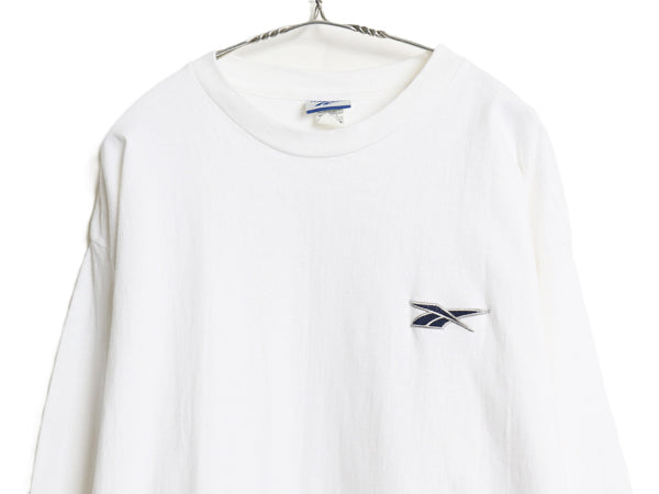 90s USA製 リーボック 長袖 Tシャツ メンズ XL オールド ロンT ヘビーウェイト コットン カットソー ワンポイント ロゴ 刺繍 大きいサイズ