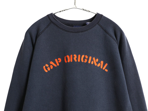  00s オールド ギャップ スウェット レディース XXL メンズ L 程 古着 トレーナー 裏起毛 ショート丈 短丈 大きいサイズ ロゴ刺繍 ネイビー