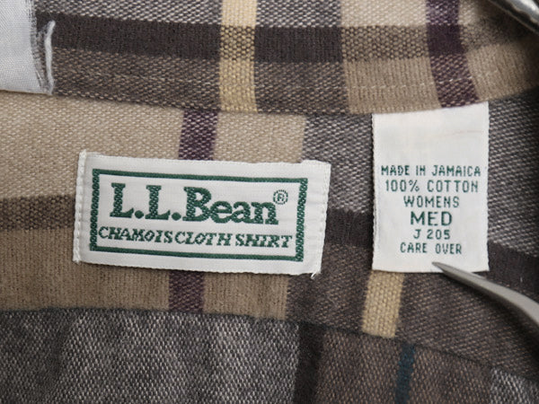90s エルエルビーン チェック シャモア クロス 長袖 シャツ レディース M 古着 オールド コットン ネルシャツ ヘビーウェイト マルチカラー
