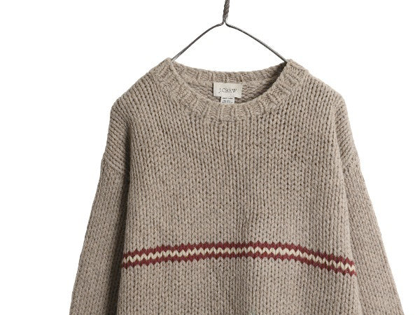 00s ジェイクルー ボーダー ニット セーター メンズ XL  旧タグオールド ウール 手編み ハンドメイド 大きいサイズ ローゲージ シンプル