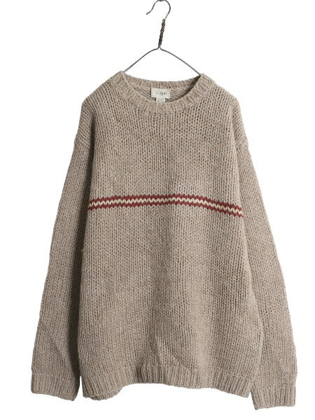 00s ジェイクルー ボーダー ニット セーター メンズ XL  旧タグオールド ウール 手編み ハンドメイド 大きいサイズ ローゲージ シンプル