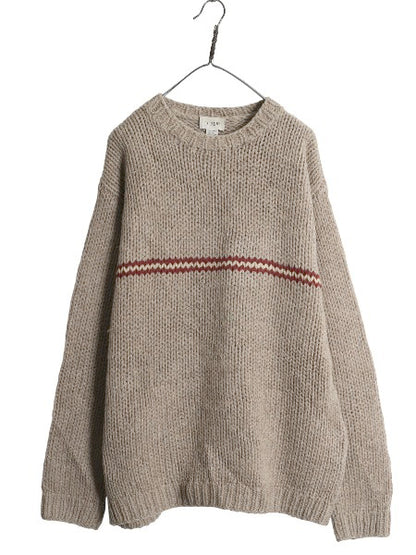 00s ジェイクルー ボーダー ニット セーター メンズ XL  旧タグオールド ウール 手編み ハンドメイド 大きいサイズ ローゲージ シンプル