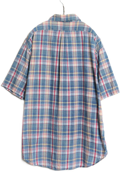 90s ラルフローレン 半袖 ボタンダウン シャツ メンズ XL 古着 オールド ポロ コットン マドラス チェック 半袖シャツ 薄手 大きいサイズ