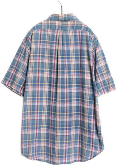 90s ラルフローレン 半袖 ボタンダウン シャツ メンズ XL 古着 オールド ポロ コットン マドラス チェック 半袖シャツ 薄手 大きいサイズ
