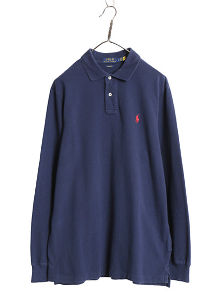 ポロ ラルフローレン 鹿の子 長袖 ポロシャツ メンズ L / CLASSIC FIT ワンポイント ポニー 無地 長袖シャツ カットソー トップス ネイビー