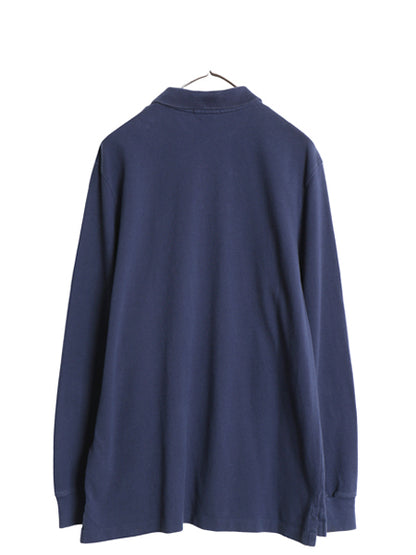 ポロ ラルフローレン 鹿の子 長袖 ポロシャツ メンズ L / CLASSIC FIT ワンポイント ポニー 無地 長袖シャツ カットソー トップス ネイビー