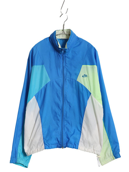 90s ナイキ フルジップ ナイロン トラック ジャケット レディース L メンズ M 銀タグ オールド ウインドブレーカー フルジップ 収納 フード