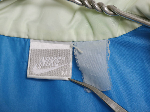 90s ナイキ フルジップ ナイロン トラック ジャケット レディース L メンズ M 銀タグ オールド ウインドブレーカー フルジップ 収納 フード