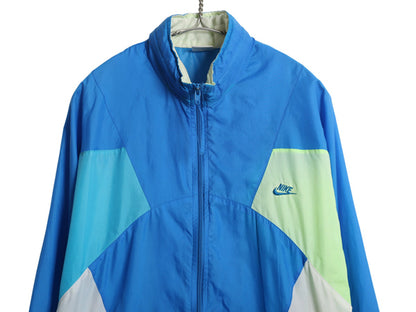 90s ナイキ フルジップ ナイロン トラック ジャケット レディース L メンズ M 銀タグ オールド ウインドブレーカー フルジップ 収納 フード