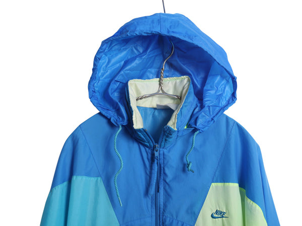 90s ナイキ フルジップ ナイロン トラック ジャケット レディース L メンズ M 銀タグ オールド ウインドブレーカー フルジップ 収納 フード