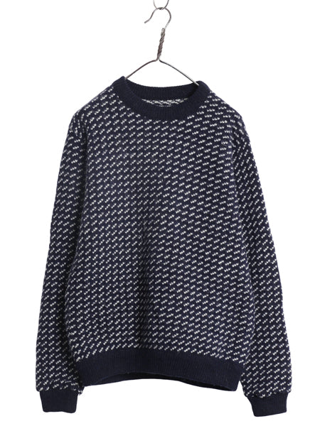 80s ノルウェー製 ★ エルエルビーン バーズアイ ニット セーター メンズ M / 古着 ヴィンテージ ウール ノルディック 総柄 ツートン 紺 白