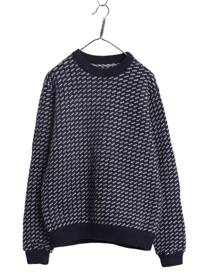 80s ノルウェー製 ★ エルエルビーン バーズアイ ニット セーター メンズ M / 古着 ヴィンテージ ウール ノルディック 総柄 ツートン 紺 白