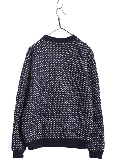 80s ノルウェー製 ★ エルエルビーン バーズアイ ニット セーター メンズ M / 古着 ヴィンテージ ウール ノルディック 総柄 ツートン 紺 白