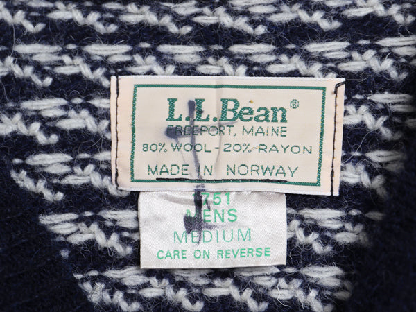 80s ノルウェー製 ★ エルエルビーン バーズアイ ニット セーター メンズ M / 古着 ヴィンテージ ウール ノルディック 総柄 ツートン 紺 白
