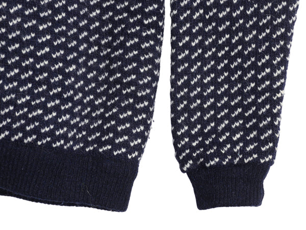 80s ノルウェー製 ★ エルエルビーン バーズアイ ニット セーター メンズ M / 古着 ヴィンテージ ウール ノルディック 総柄 ツートン 紺 白