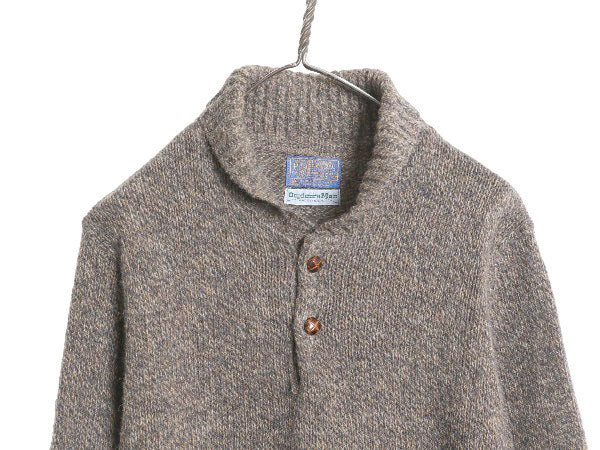 70s USA製 ペンドルトン x Outdoors Man ショールカラー ウール ニット セーター メンズ M ヴィンテージ 本革 レザー エルボーパッチ 無地