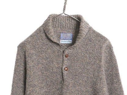 70s USA製 ペンドルトン x Outdoors Man ショールカラー ウール ニット セーター メンズ M ヴィンテージ 本革 レザー エルボーパッチ 無地