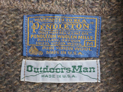 70s USA製 ペンドルトン x Outdoors Man ショールカラー ウール ニット セーター メンズ M ヴィンテージ 本革 レザー エルボーパッチ 無地