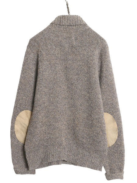 70s USA製 ペンドルトン x Outdoors Man ショールカラー ウール ニット セーター メンズ M ヴィンテージ 本革 レザー エルボーパッチ 無地