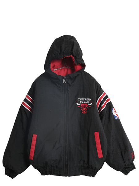 90s ブルズ リバーシブル 中綿 ナイロン パーカー ジャケット キッズ L メンズ XS 程/ NBA オフィシャル プロプレイヤー スタジャン 子供服