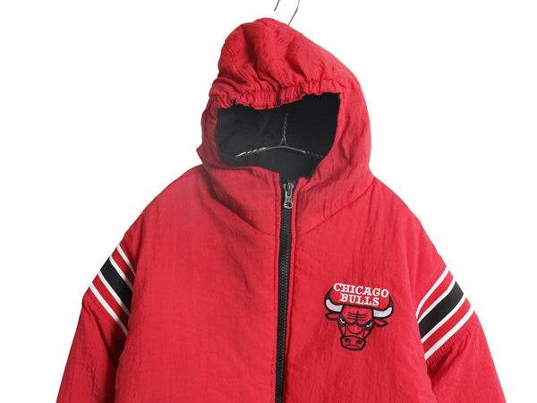 90s ブルズ リバーシブル 中綿 ナイロン パーカー ジャケット キッズ L メンズ XS 程/ NBA オフィシャル プロプレイヤー スタジャン 子供服