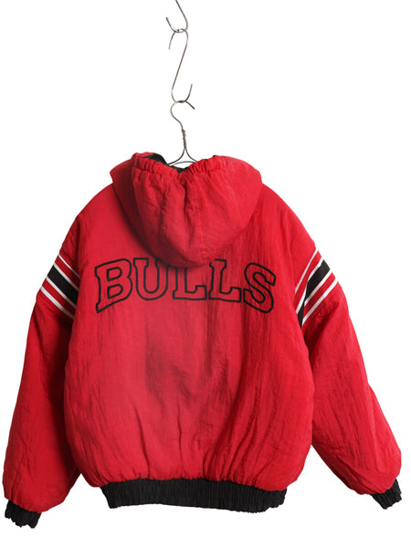 90s ブルズ リバーシブル 中綿 ナイロン パーカー ジャケット キッズ L メンズ XS 程/ NBA オフィシャル プロプレイヤー スタジャン 子供服