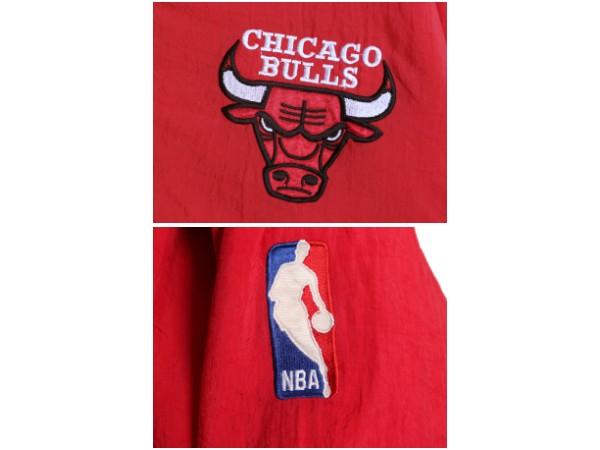 90s ブルズ リバーシブル 中綿 ナイロン パーカー ジャケット キッズ L メンズ XS 程/ NBA オフィシャル プロプレイヤー スタジャン 子供服