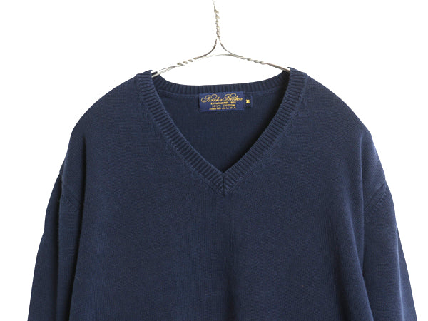 90s USA製 ブルックスブラザーズ コットン ニット セーター メンズ XL オールド Vネック 無地 長袖ニット シンプル 大きいサイズ ネイビー