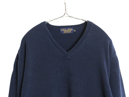 90s USA製 ブルックスブラザーズ コットン ニット セーター メンズ XL オールド Vネック 無地 長袖ニット シンプル 大きいサイズ ネイビー