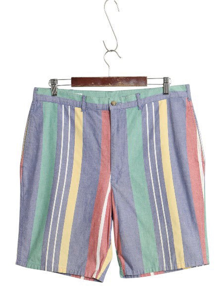 90s ブルックスブラザーズ ストライプ ショートパンツ メンズ 36 / コットン オックスフォード ノータック 短パン ショーツ マルチカラー