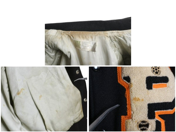 60s 70s ★ HOWE 袖 レザー ウール スタジャン メンズ L / 古着 ヴィンテージ 襟付き サガラ ワッペン アワード ジャケット ブルゾン 黒