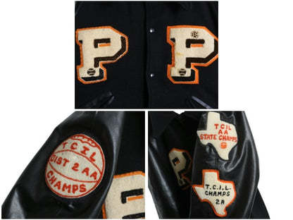 60s 70s ★ HOWE 袖 レザー ウール スタジャン メンズ L / 古着 ヴィンテージ 襟付き サガラ ワッペン アワード ジャケット ブルゾン 黒