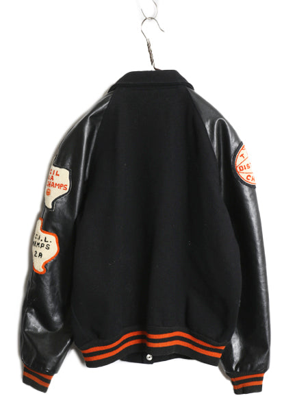 60s 70s ★ HOWE 袖 レザー ウール スタジャン メンズ L / 古着 ヴィンテージ 襟付き サガラ ワッペン アワード ジャケット ブルゾン 黒