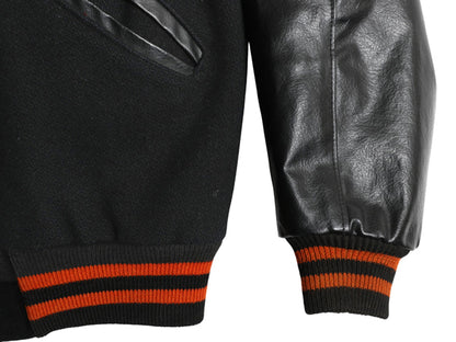 60s 70s ★ HOWE 袖 レザー ウール スタジャン メンズ L / 古着 ヴィンテージ 襟付き サガラ ワッペン アワード ジャケット ブルゾン 黒