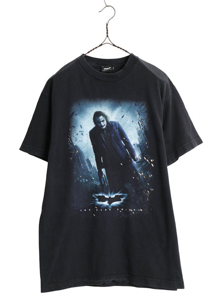00s ★ ダークナイト ジョーカー イラスト プリント Tシャツ メンズ M 程/ オールド オフィシャル バットマン ムービー アメコミ 当時物 黒
