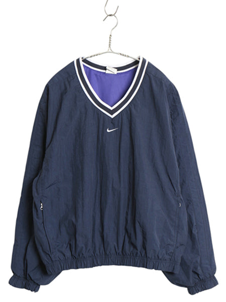 90s ナイキ Vネック プルオーバー ナイロン ジャケット レディース M メンズ S 程 オールド センター スモール スウッシュ ウォームアップ