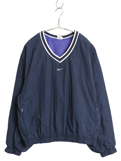 90s ナイキ Vネック プルオーバー ナイロン ジャケット レディース M メンズ S 程 オールド センター スモール スウッシュ ウォームアップ