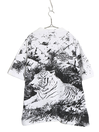 90s USA製 ★ ホワイトタイガー オールオーバー プリント Tシャツ メンズ XL 程/ オールド アニマル アート シングルステッチ モノトーン 